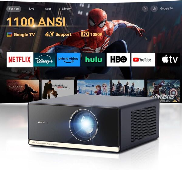 Wanbo X5 Pro プロジェクター Google TV搭載 4K対応 フルHD 10W HiFi スピーカー内蔵 超明るい