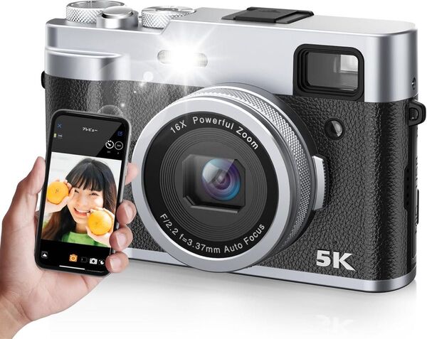 5K デジタルカメラ スマホに送れる デジカメ 4800万画素 30fps コンパクトデジタルカメラ ブラック