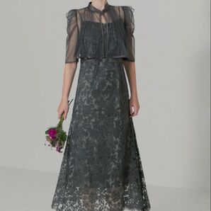 LEJA フロントオープンバックウエストリボンボレロキャミワンピースドレス