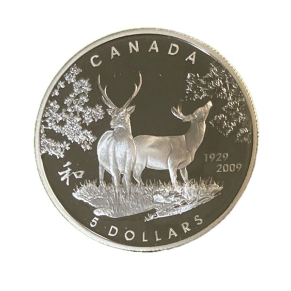 日加修好80周年 2009プル-フセット出し 5カナダドル量目25.175g外径36.07mm厚さ3.10mm品位925/1000