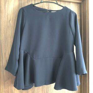 日本製 ペプラムブラウス ネイビー