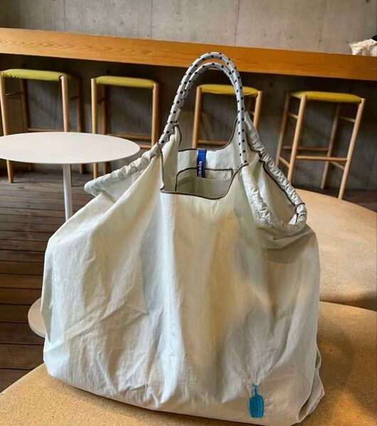 新品ブルーボトルコーヒーエコバッグロープハンドル刺繍ロゴライトグレー系ホワイト