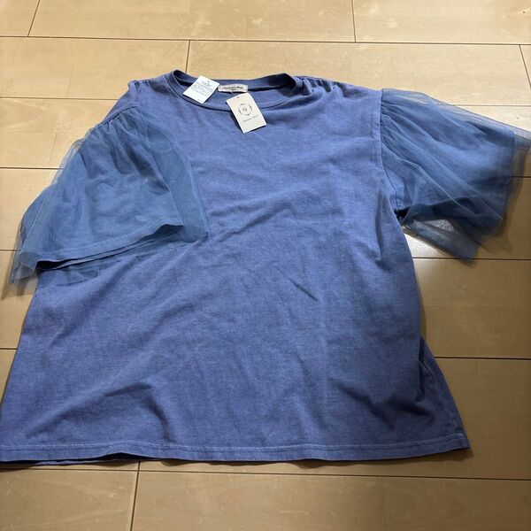 新品タグ付き SM2サマンサモスモス 袖チュールピグメントTシャツ ブルー