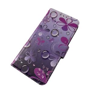 iphone15 スマホケース 手帳型 花柄 水玉模様 パープル