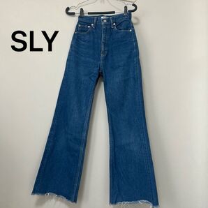 SLY JEANS スライ ジーンズ ハイライズバギーデニム 24 牛革 ダメージ コットン ズボン レディース 日本製 フレア
