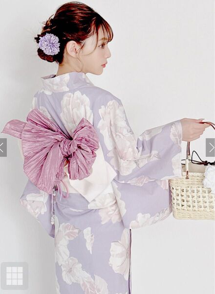 即日発送可能【帯セット】GRL 浴衣 セット 水彩花柄 ピンク 紫 花 ぼかし 花火 夏 訪問着 水彩画 祭り シンプル 白