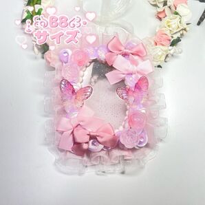 #248 ホイップデコ 硬質ケース ( B8 ) 推し活 ピンク 薔薇 蝶 リボン フリル 丸カン付き