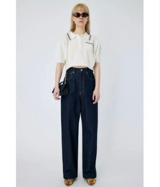 MOUSSY マウジー ハイウエストストレートデニムパンツ ジーンズ ダークブルー インディゴ 24インチ