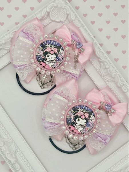 No.206 ハンドメイド ヘアゴム リボン キッズ クロミ 地雷 ピンク