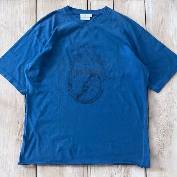 TRUSSARDI Tシャツ S イタリア製 ロゴ エンブレム 青 メンズ 半袖Tシャツ