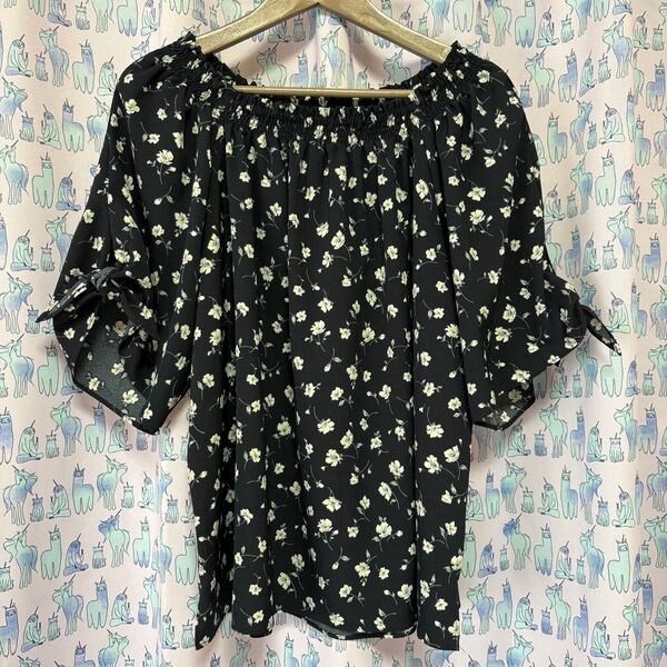 大きいサイズ 激安美品 バニラスタジオ 花柄シフォン半袖ブラウス