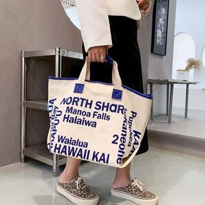 LOCO HAWAII ロコ ハワイ ロゴ プリント キャンバス トートバッグ アロハ ブルー 青 水色 大容量 ショルダー 人気