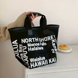 【限定セール】LOCO HAWAII ロコハワイ ハワイ ロゴ プリント キャンバス トートバッグ 白黒 ブラック モード 大容量