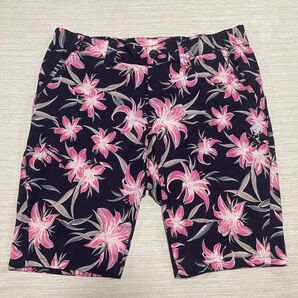 kiss mark golf 総柄 花柄 ショート パンツ ピンク ボタニカル柄 ハーフパンツ 速乾 サラサラ L 84〜94cm