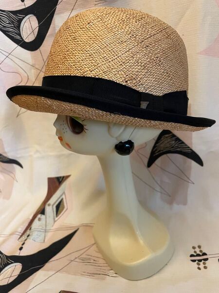 美品!上質 CA4LA カシラ ストロー パイピング ボーラーハット 麦わら帽子 S 日本製 熱中症対策にも!