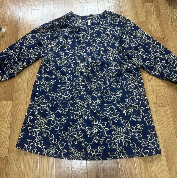 レディース エプロン 花柄 ネイビー系 L〜LLサイズ 中古