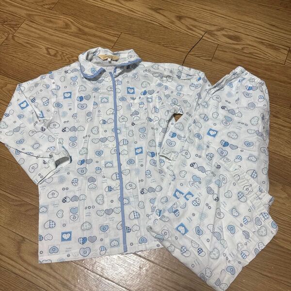 子供服 女の子 パジャマ 長袖 ハート ブルー 150サイズ 中古