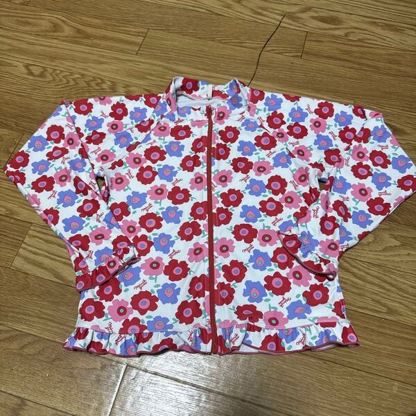 子供服 女の子 ラッシュガード MINI-K 花柄 赤色 130サイズ 中古