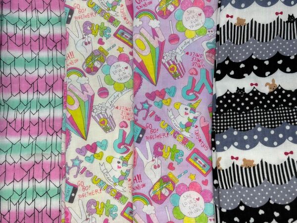 処分SALEダブルガーゼ 女の子柄 各生地幅×50㎝ 生地合計2M