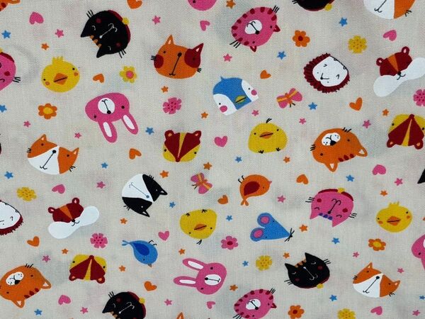 処分SALE 国産シーチング生地 動物柄 108×50