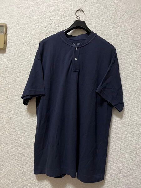 muji labo ムジラボ ヘンリーネック 鹿の子カットソー /L〜XL ダークネイビー ストレッチ 無印良品