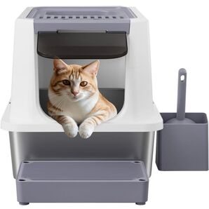 【未使用】rizzari 猫用トイレ 取り外し可能 スコップ付き (薄い灰色、60*40*41)