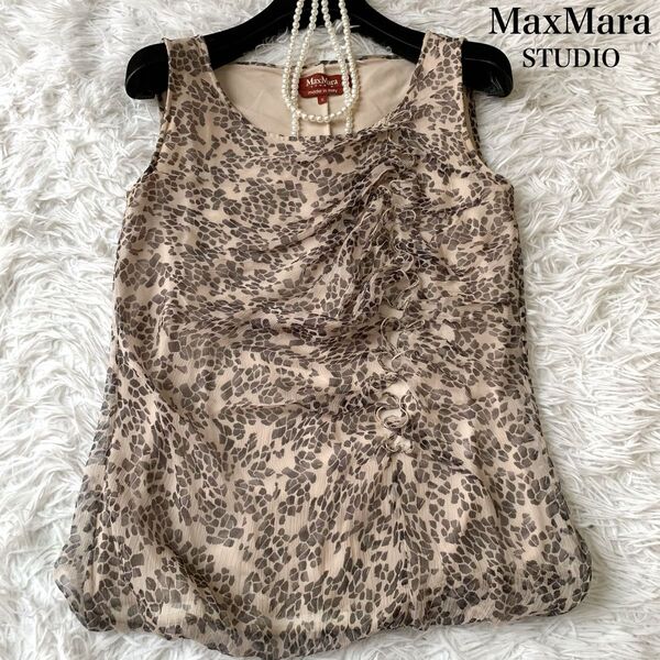 MaxMara STUDIO マックスマーラ ステュディオ シルク混 ノースリーブトップス カットソー 総柄 Sサイズ