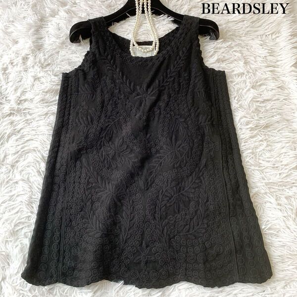 BEARDSLEY ビアズリー 総刺繍 ノースリーブトップス カットソー コットン100% フリーサイズ ナチュラル系
