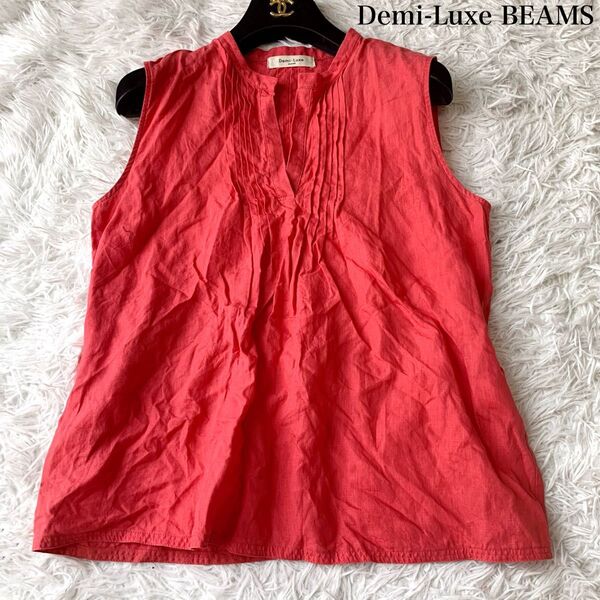 Demi-Luxe BEAMS デミルクスビームス リネンピンタックプルオーバー ノースリーブ シャツブラウス 38 定価1.5万