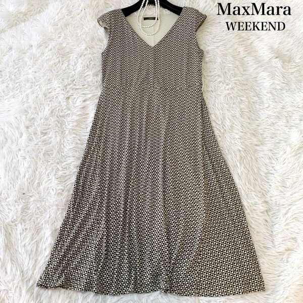 MaxMara WEEKEND マックスマーラウィークエンド 幾何学柄 カットソー ロングワンピース ノースリーブ ジオメトリック