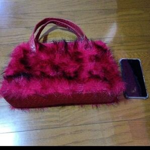 ファーバッグ レッド 美品