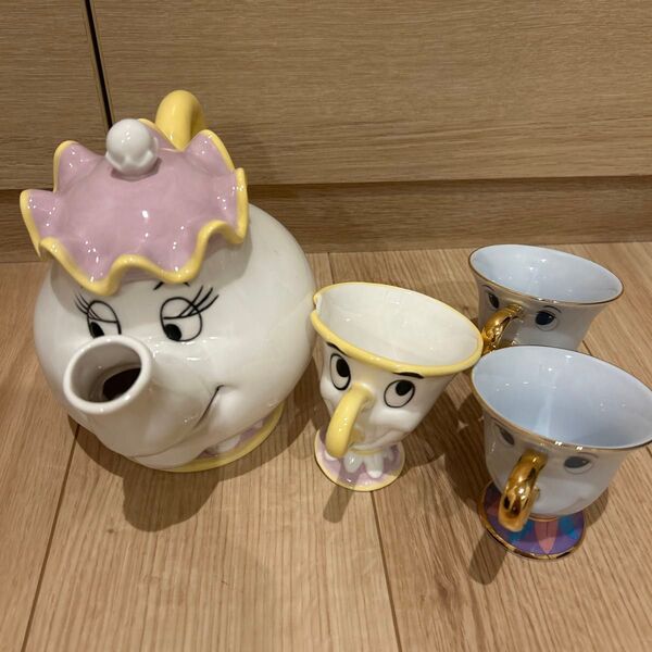 美女と野獣 ティーポット ティーカップ3個セット ディズニー ポット夫人 チップ 食器