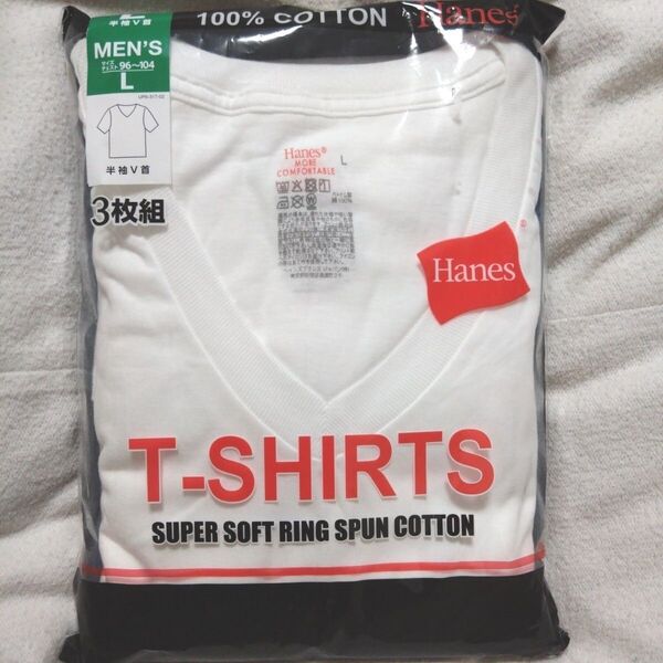②Hanes ヘインズ メンズ 肌着 Tシャツ 3枚組 Lサイズ 綿100% 半袖 V首 サイズL