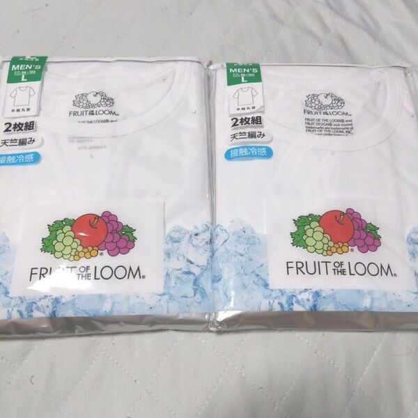 ①FRUIT OF THE LOOM フルーツオブザルーム メンズ 紳士 アンダーシャツ サイズL 接触冷感 Lサイズ 4枚 半袖