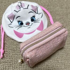 可愛いポーチ2点セット★おしゃれキャットマリーちゃん★ツイードミニポーチ★フランフランFrancfrancディズニーストア★巾着袋