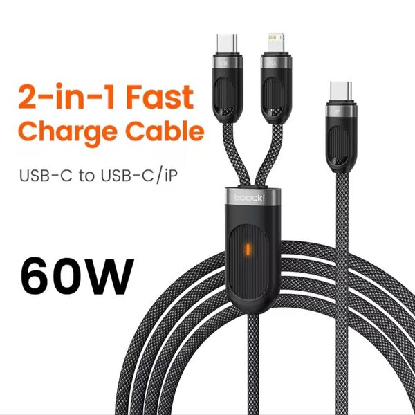 toocki 2-in-1 充電ケーブル 60W typec iPhoneライトニング 1.2m