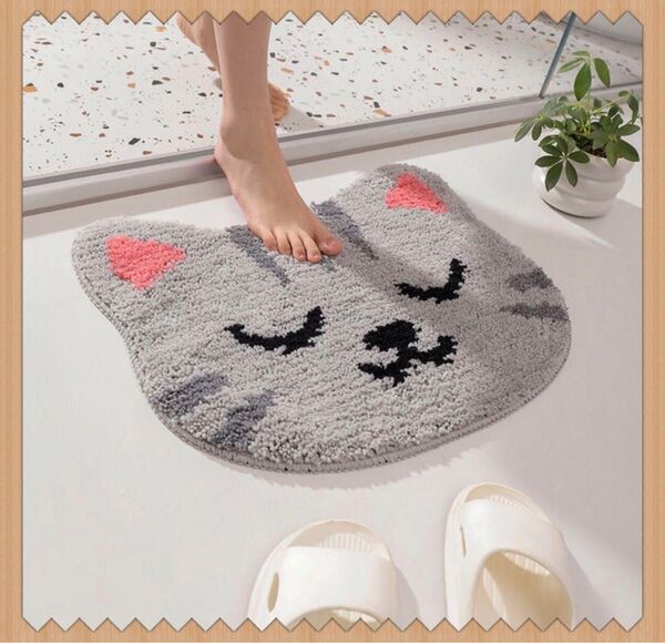 猫 アニマル 玄関マット バスマット トイレマット フロアマット ふわふわ 灰色 キッチンマット マット インテリア