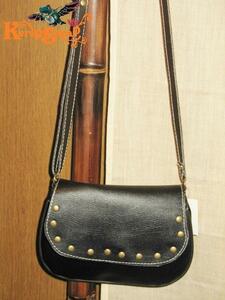  leather manner studs attaching pochette BK black color Mini shoulder bag little going out .!