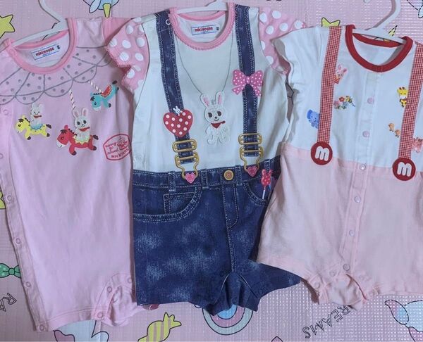 mikiHOUSE ミキハウス ベビー服 ロンパース 3点セット まとめ売り サイズ80 女の子 夏 半袖