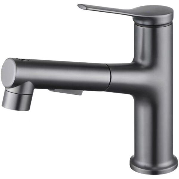 洗面蛇口 噴水機能付 グレー シングルレバー 混合 キッチン水栓 引出し式