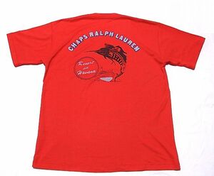 90's　CHAPS Ralph Lauren　ポケット Tシャツ 　色：赤　アーチロゴ　カジキ　フラッグ　SIZE:L　チャップス ラルフローレン　ポケT