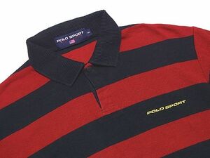 90'S POLO SPORT 半袖ポロシャツ　色：赤/黒　ボーダー　SIZE:M　ポロスポーツ　黒赤　ボーダーポロシャツ　正規品　OLD