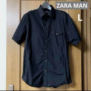ZARA MAN ザラ コットン シャツ L ブラック 黒