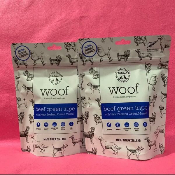 新品woof ワフビーフグリーントライプwith緑イ貝50g×2 フリーズドライトリーツ 食物アレルギーのコにもおすすめ リピ割有