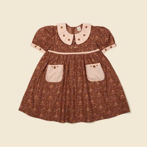 Apolina sadie dress 5-7y ワンピース ドレス 刺繍 新品 アポリナ 花柄 110 120 半袖 チョコ