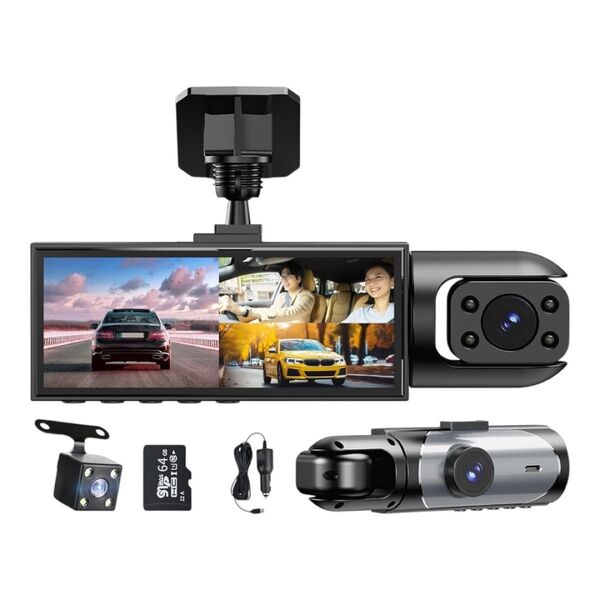 前後3カメラ ドライブレコーダー ドラレコ1080p 170度超広角 LED暗視 3.0インチ 動体検知 操作簡単 フロントカメラ