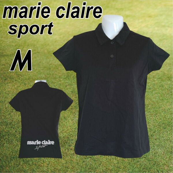 marie claire sport マリクレールスポーツ レディース M 半袖ポロシャツ ブラック系/T10☆