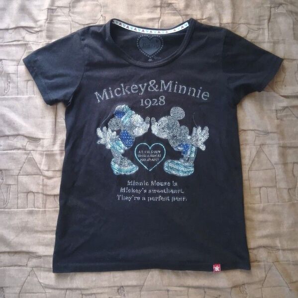 Tシャツ 半袖 M 古着 半袖Tシャツ ディズニー ミッキー&ミニー 黒 レディース