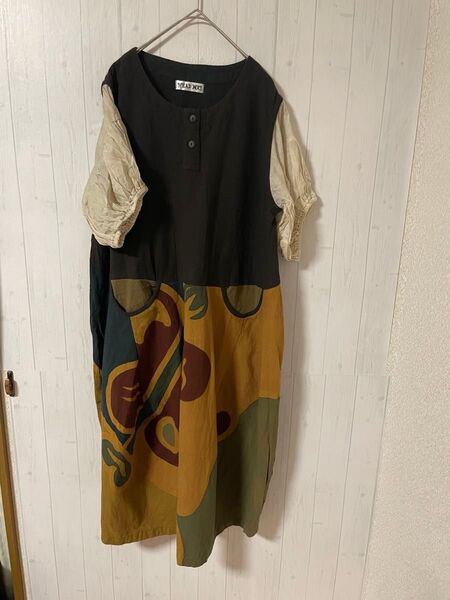 古着ワンピース/リメイク風/タイランド/変形デザインワンピース 個性的 フリーサイズ