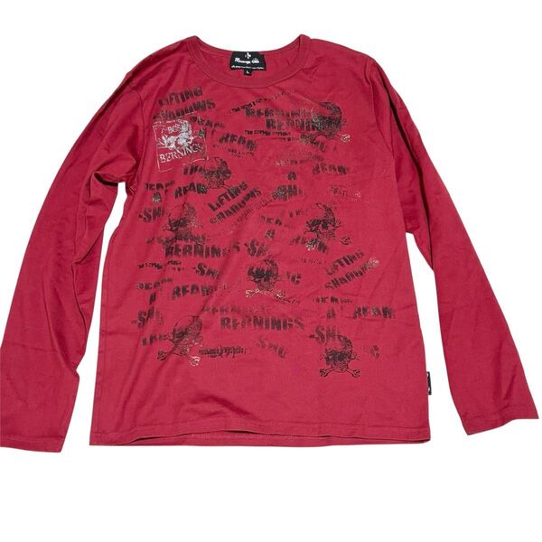 y2k Bernings sho バーニングショー ロングTシャツ Lサイズ スカル レタリング ワインレッド 長袖カットソー